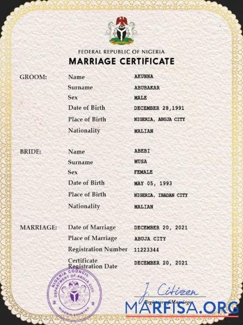 Downloadable Nigeria marriage certificate PSD template